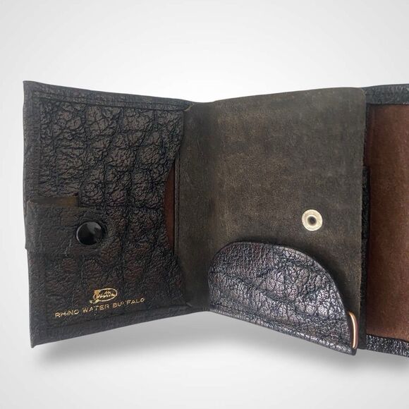 Justin Rhino Water Buffalo Key Holder Wallet Brown Leather Vintage Handmade - Picture 7 of 12